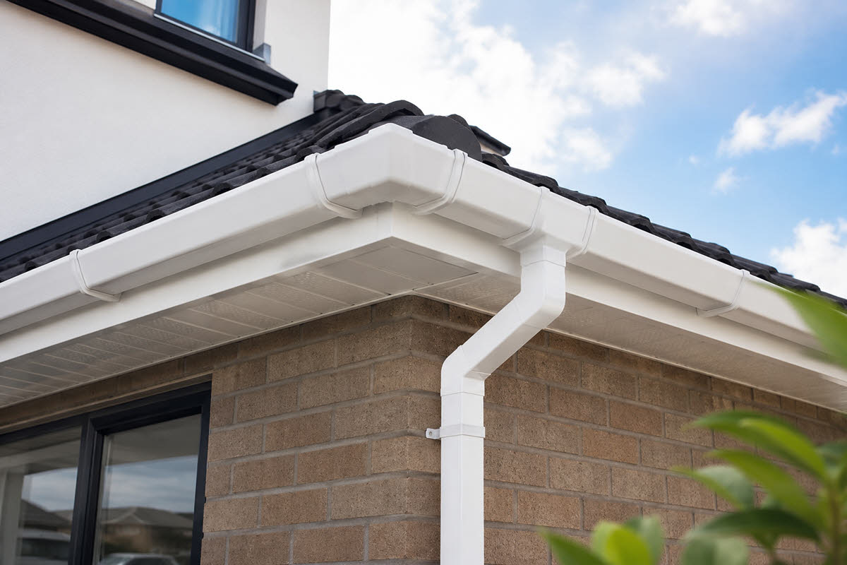 white pvc guttering installation